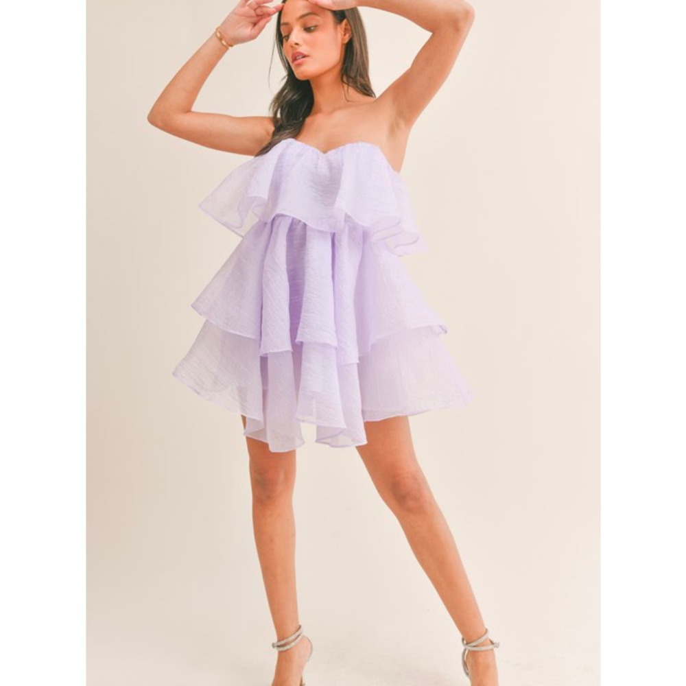Klesis Lavender Strapless Tiered Ruffle Mini / L NWOT